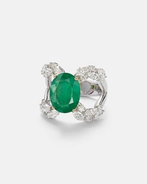 YEPREM Ring Aus 18Kt Weissgold (750/1000) Mit Diamanten Und Smaragd - Grün