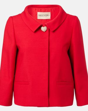 Valentino Crepe Couture Embellished Blazer - Red