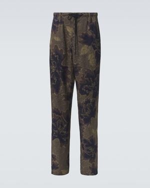 Dries Van Noten Printed Drawstring Straight-Leg Trousers - Grey
