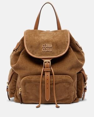 Miu Miu Leather-Trimmed Corduroy Backpack - Brown
