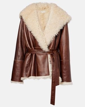 Magda Butrym Shearling-Trimmed Leather Jacket - Brown