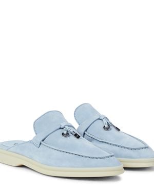 Loro Piana Babouche Charms Walk Suede Mules - Blue