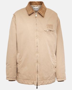 Miu Miu Logo Cotton Gabardine Blouson Jacket - Natural