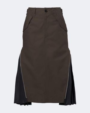 Sacai Pleated Cotton Midi Skirt - Brown