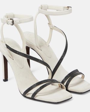 Brunello Cucinelli Embellished Leather Sandals - White