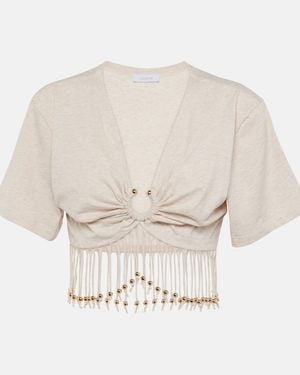 Rabanne Fringed Cotton Crop Top - White