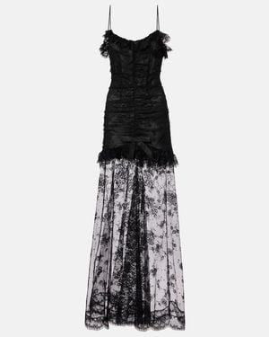 Alessandra Rich Bow-Detail Cotton-Blend Lace Gown - Black