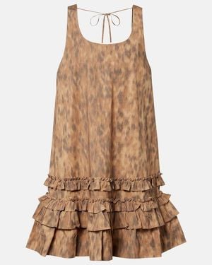 Ganni Ruffled Printed Cotton Minidress - Brown