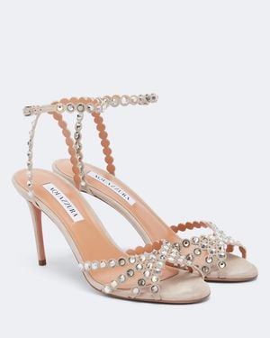 Aquazzura Tequila Embellished Suede Sandals - Metallic