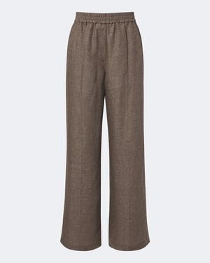 Brunello Cucinelli Linen Wide-Leg Pants - Brown