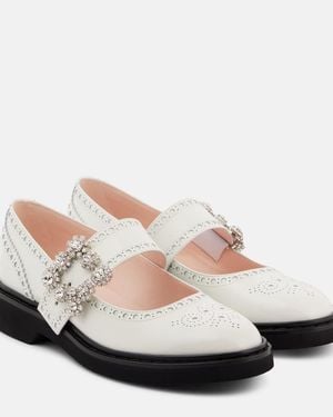 Roger Vivier Viv' Rangers Flower Leather Mary Jane Flats - Pink
