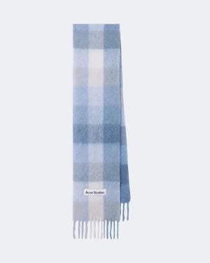 Acne Studios Checked Alpaca, Wool, And Mohair-Blend Scarf - Blue