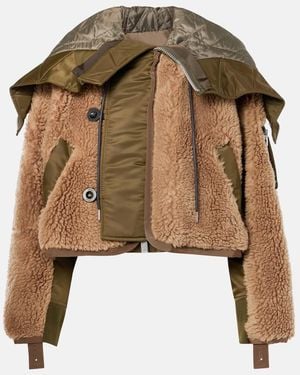 Sacai Twill-Trimmed Faux Fur Jacket - Brown