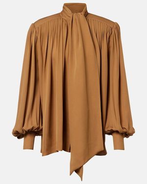 KHAITE Vali Pleated Silk Georgette Blouse - Brown
