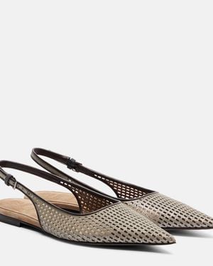 Brunello Cucinelli Monili Leather Slingback Ballet Flats - Brown