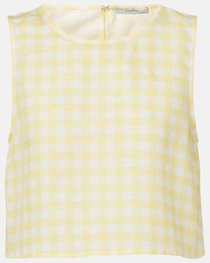 Asceno Kobe Gingham Linen And Cotton Crop Top - Yellow
