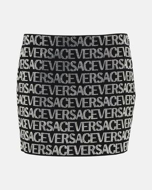Versace Logo Embellished Miniskirt - Black