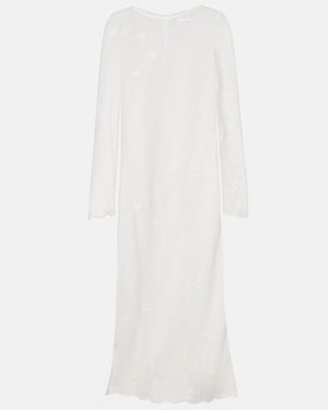 Posse Cove Embroidered Sheer Cotton Tulle Kaftan - White