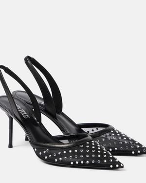 Paris Texas Lidia 70 Embellished Mesh Slingback Court Shoes - Black