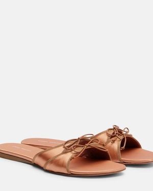 AMINA MUADDI Eleonora Bow-Detail Satin Sandals - Brown