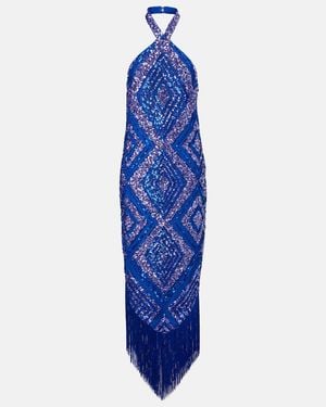 ‎Taller Marmo Nina Fringed Sequined Maxi Dress - Blue