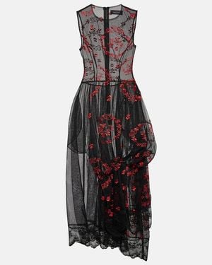 Simone Rocha Floral Embroidered Tulle Midi Dress - Black