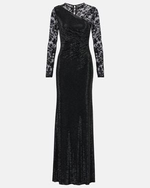 Self-Portrait Rhinestone Lace-Trimmed Gown - Black