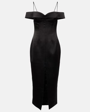 Rasario Off-Shoulder Satin Midi Dress - Black