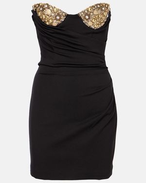 Area Embellished Draped Jersey Bustier Dress - Black
