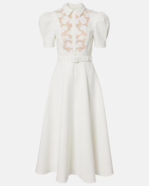Rebecca Vallance Parrish Belted Lace-Trimmed Midi Dress - White