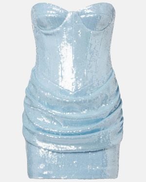 The New Arrivals Ilkyaz Ozel Pamela Sequined Draped Strapless Minidress - Blue