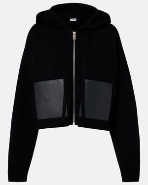Loewe Leather-Trimmed Wool Hoodie - Black
