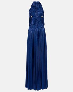 Costarellos Ruched Halterneck Georgette Gown - Blue