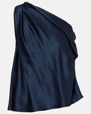 The Sei One-Shoulder Silk Satin Top - Blue