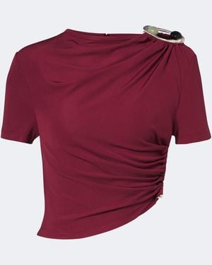 Christopher Esber Orica Crystal Ruched Jersey Crop Top - Red