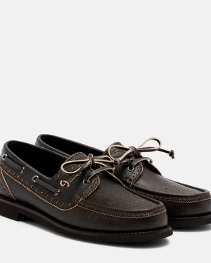 Brunello Cucinelli Monili Leather Boat Shoes - Black