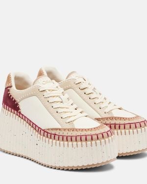 Chloé Nama Suede-Trimmed Leather Platform Trainers - Pink