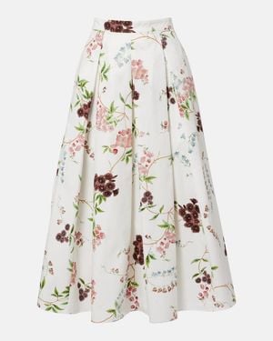 Erdem Falda Midi De Popelin De Algodon Floral - Blanco
