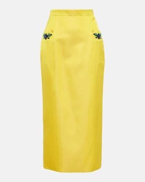 Miss Sohee Falda Midi Iris De Terciopelo Adornado - Amarillo
