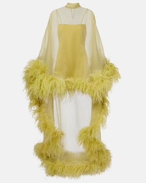 Taller Marmo Daisy Feather-Trimmed Organza Kaftan - Yellow