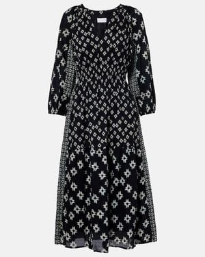 Velvet Elen Embroidered Cotton Midi Dress - Black