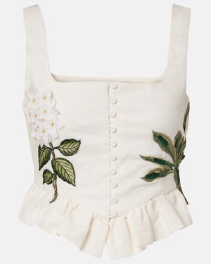 Agua Bendita Eslabon Wild Applique Linen Crop Top - White