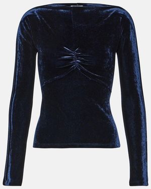Rabanne Ruched Off-Shoulder Velvet Top - Blue