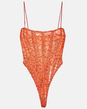 LAQUAN SMITH Lace Bodysuit - Red