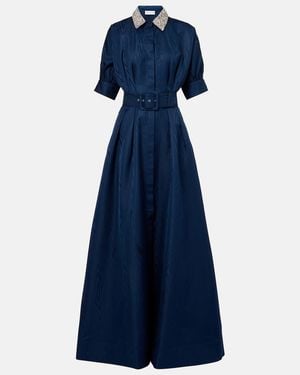 Rebecca Vallance Cielo Embellished Silk Shirt Dress - Blue
