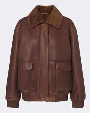 Arma Riley Shearling-Trimmed Leather Jacket - Brown