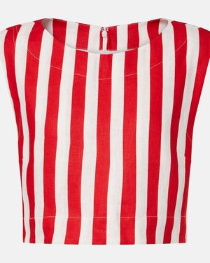 Posse Martina Striped Linen Crop Top - Red