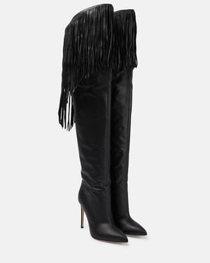 Paris Texas Fringed Leather Over-The-Knee Boots - Black