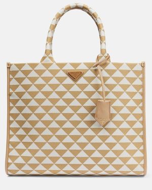 Prada Symbole Leather-Trimmed Tote Bag - Metallic