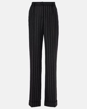 Dolce & Gabbana Striped Wool Straight Pants - Black